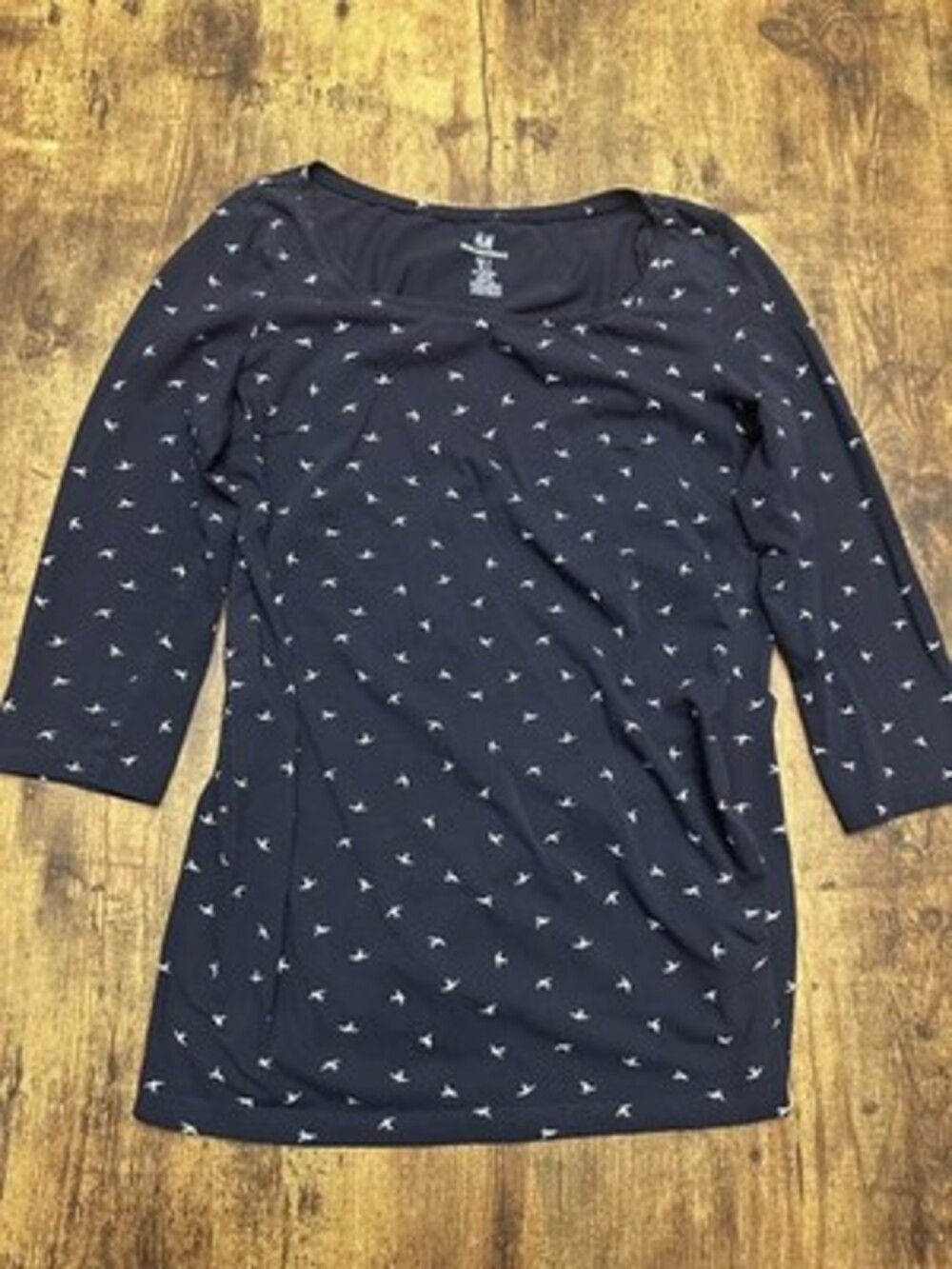 H&M MAMA Maternity Navy Bird Print 3/4 Sleeve Top